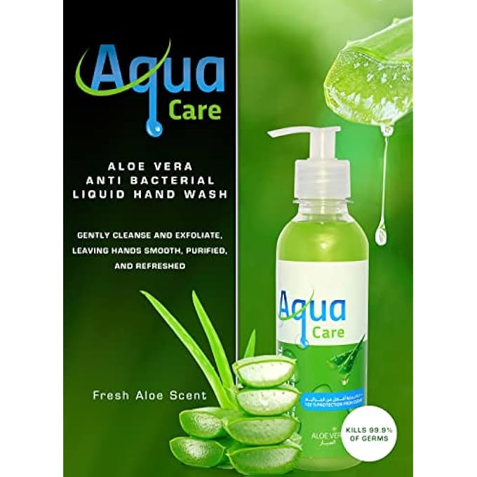 Aqua Care ANTI BACTERIA LIQUID HAND WASH ALOE VERA & EFFECTIVE GERM PROTECT SKIN HAND SOAP, MOISTURIZING & SOOTHING CLEAN WITH FRESH SCENT, ESSENTIAL OILS & PARABEN FREE, 240ML - Image 5